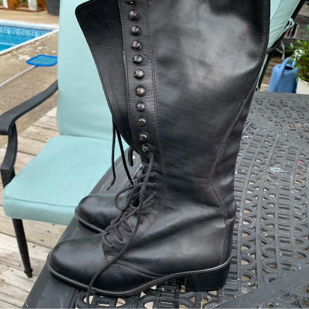 🆕 Vaccari Lace Up Tall Knee High Victorian Style Boots Women Size Euro 39 US 8.5 - Picture 4 of 9